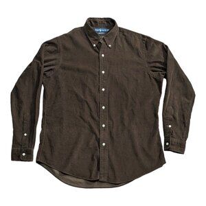 Vintage Ralph Lauren Corduroy Shirt Mens L Brown Long Sleeve Button Up 90s Y2k
